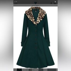 Collectif Saffron Leopard Swing 50’s Coat Green size 12